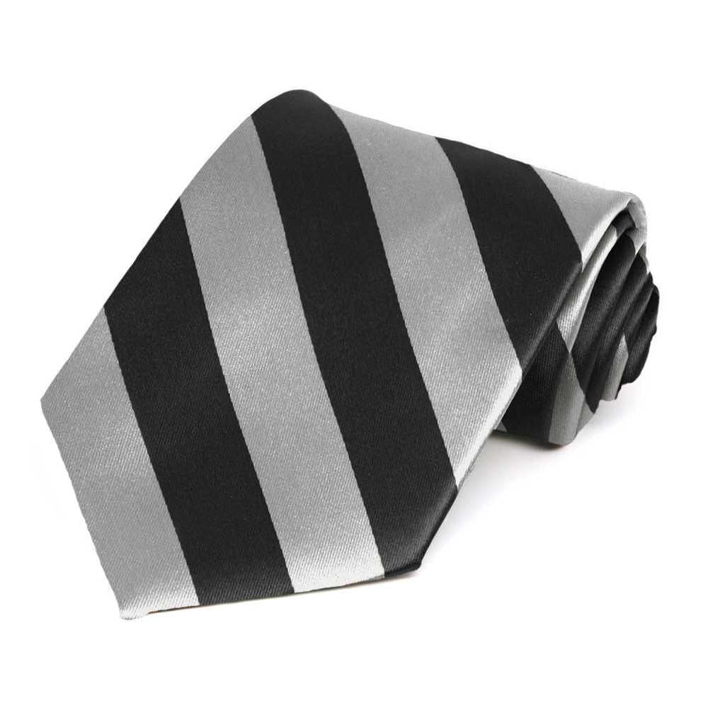 Black and Silver Extra Long Striped Tie