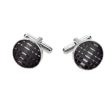 Load image into Gallery viewer, Black and Silver Plaid Fabric Cufflinks