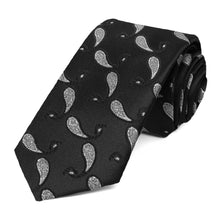 Load image into Gallery viewer, Black and Silver Fairport Paisley Slim Necktie