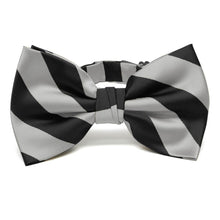 Load image into Gallery viewer, Black and Silver Striped Bow Tie