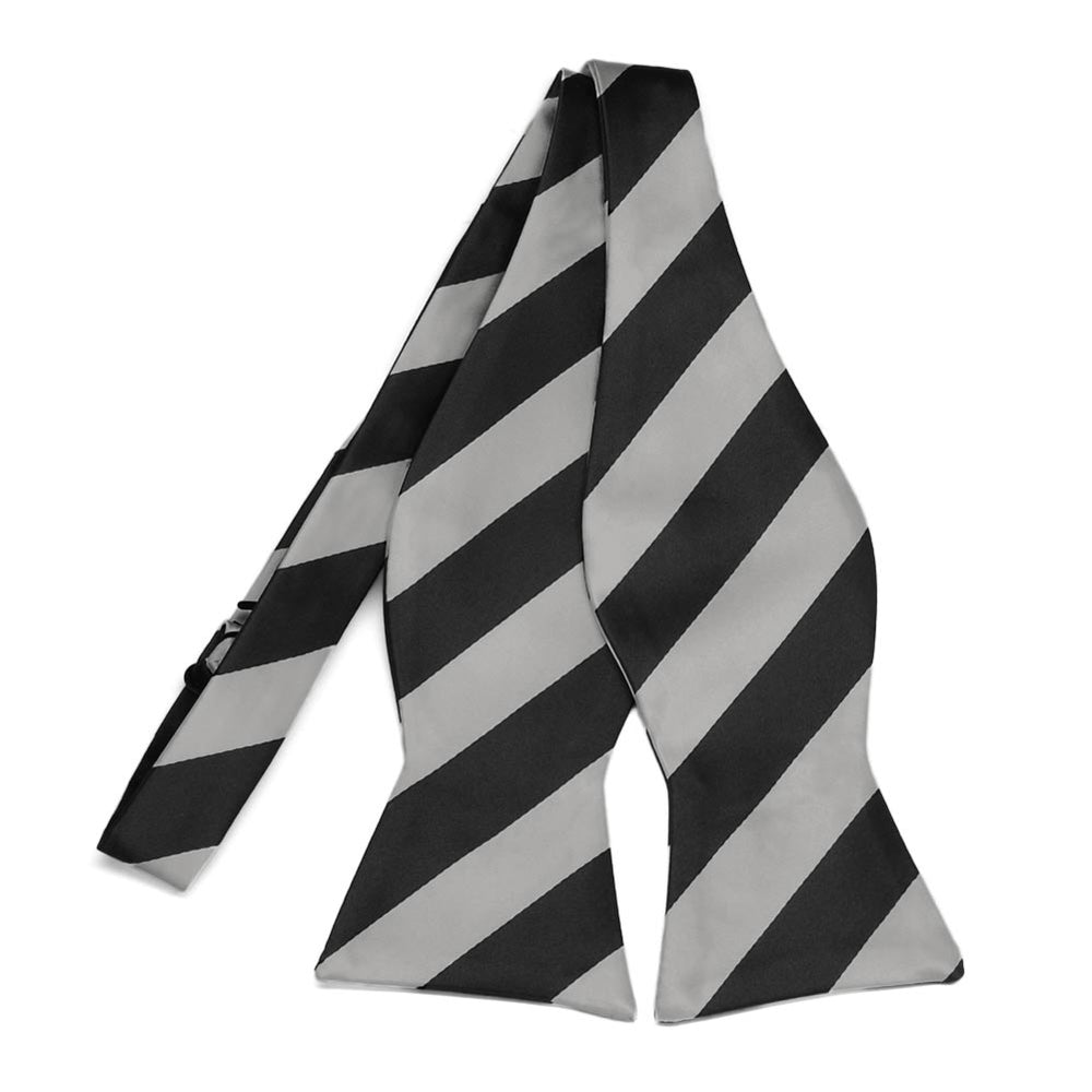 Black and Silver Striped Self-Tie Bow Tie