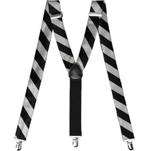 Load image into Gallery viewer, Pair of men&#39;s black and silver striped suspenders