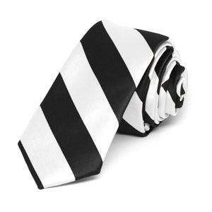 Black and White Striped Skinny Tie, 2" Width