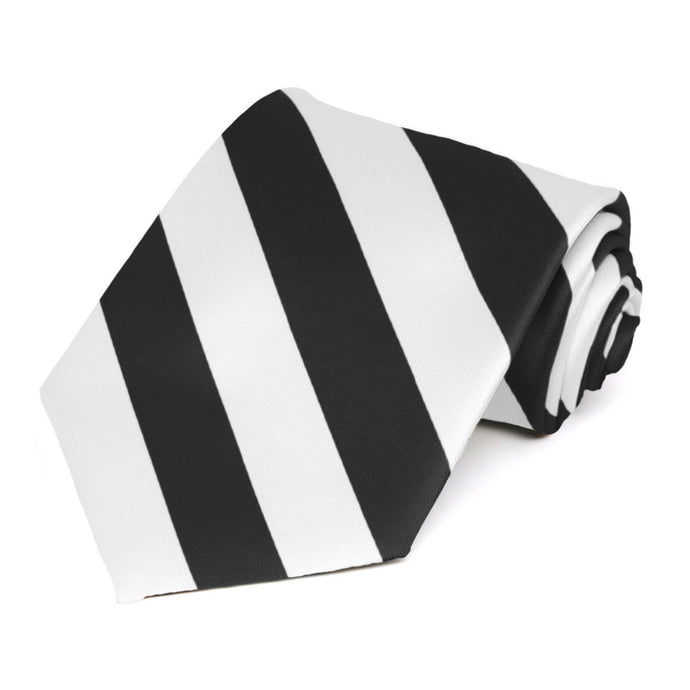 Black and White Extra Long Striped Tie