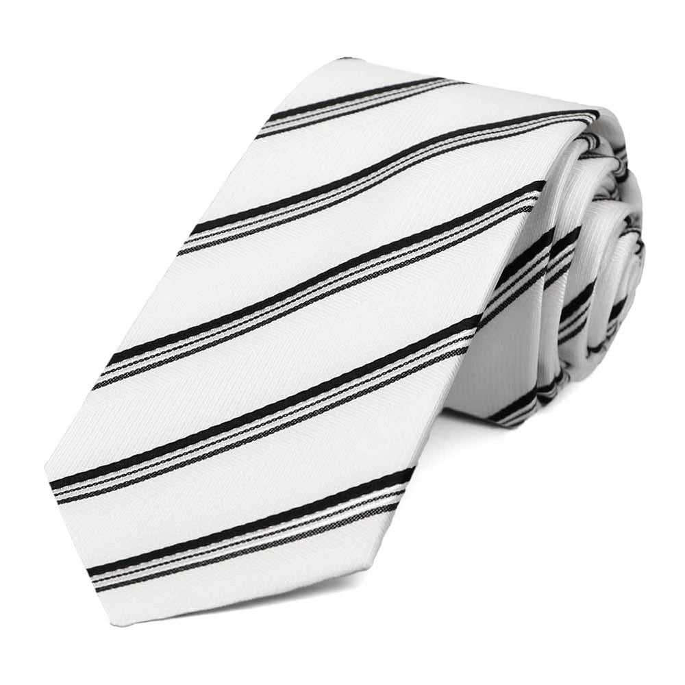 White Hayward Striped Slim Necktie
