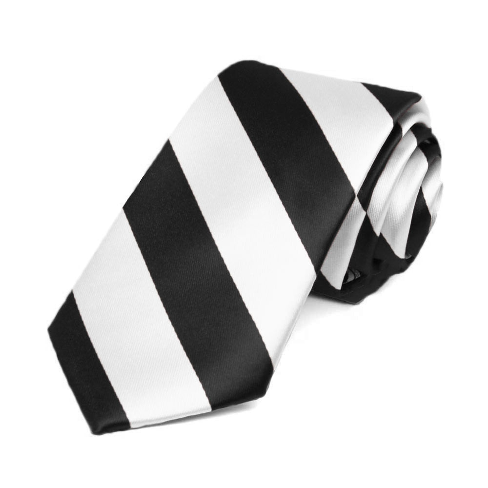 Black and White Striped Slim Tie, 2.5