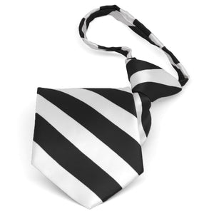 Pre-tied black and white striped zipper tie
