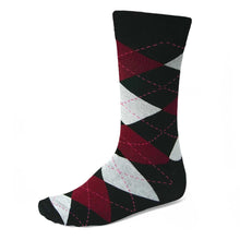 Load image into Gallery viewer, Men&#39;s Black and Burgundy Argyle Socks