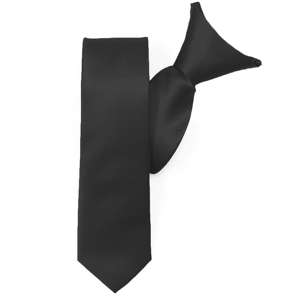 Slim Black Solid Color Clip-On Tie, 20