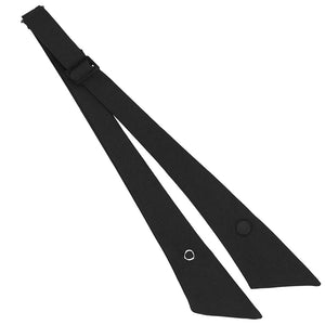 Black crossover uniform tie, unsnapped and laying flat