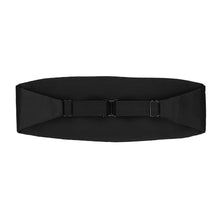 Load image into Gallery viewer, The back of a solid black cummerbund, including the elastic closure
