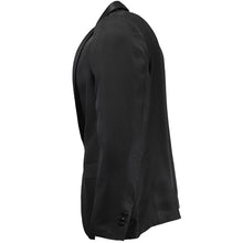 Load image into Gallery viewer, Side view of a black suit jacket