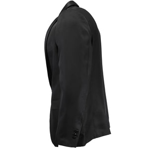 Side view of a black suit jacket