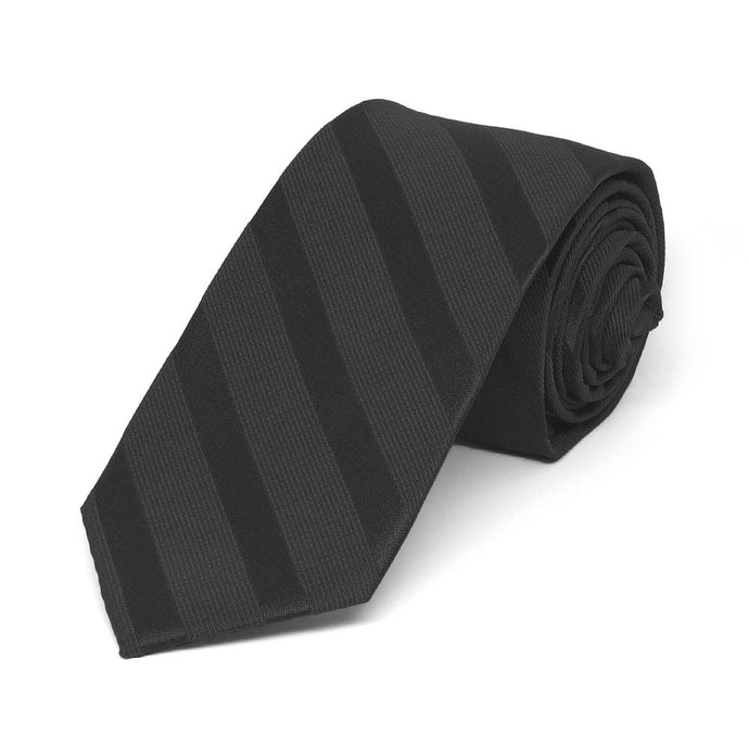 Black Elite Striped Slim Necktie, 2.5