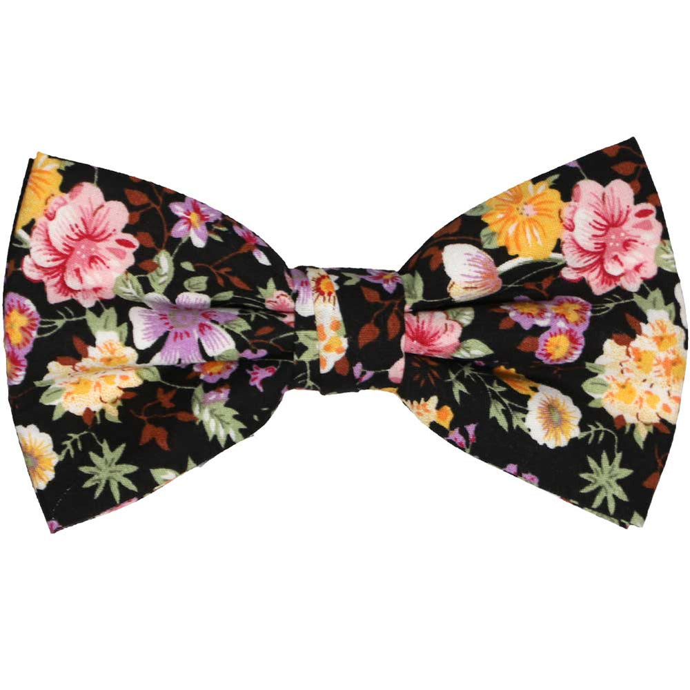 Black floral pre-tied bow tie