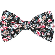 Load image into Gallery viewer, Black and tan floral cotton pre-tied bow tie