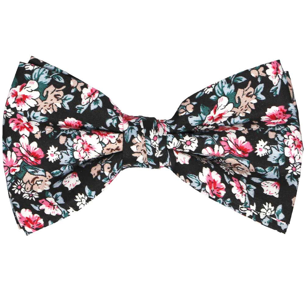 Black and tan floral cotton pre-tied bow tie