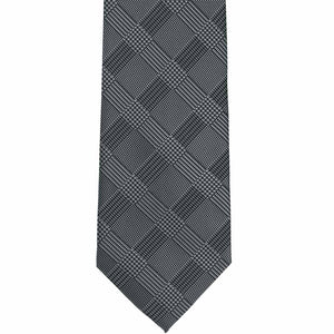 Flat front view black and gray plaid tie