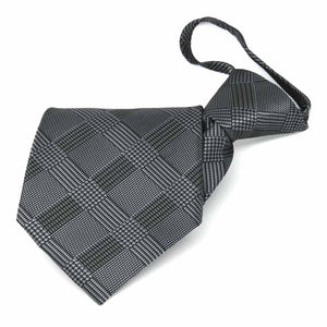 Black and gray plaid zipper tie, folded front view