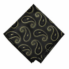 Load image into Gallery viewer, Black and Gold Berkshire Paisley Pocket Square