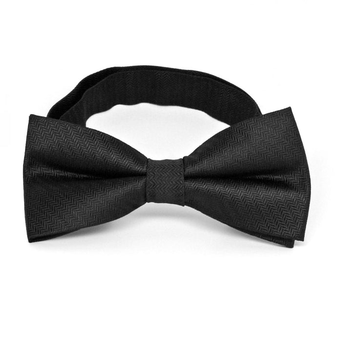 Black Herringbone Silk Bow Tie
