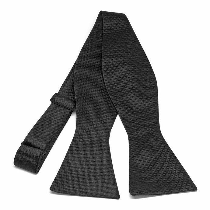 Black Herringbone Silk Self-Tie Bow Tie