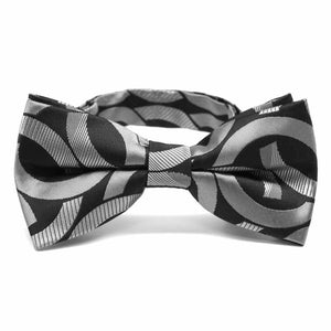 Black and silver link pattern bow tie, front view