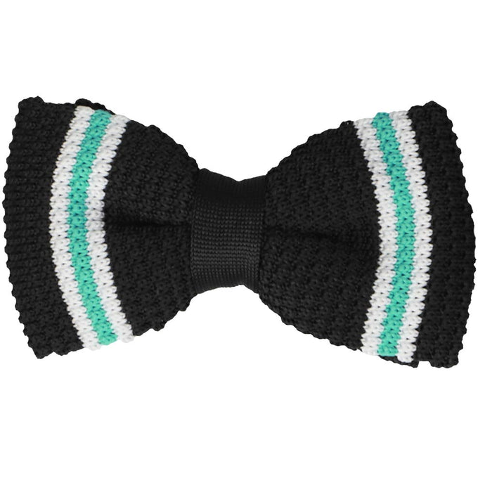 Black knit bow tie with vertical stripes