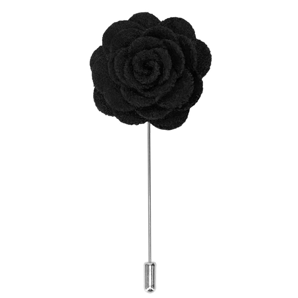A black matte flower lapel pin.