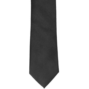 The front of a black narrow tie