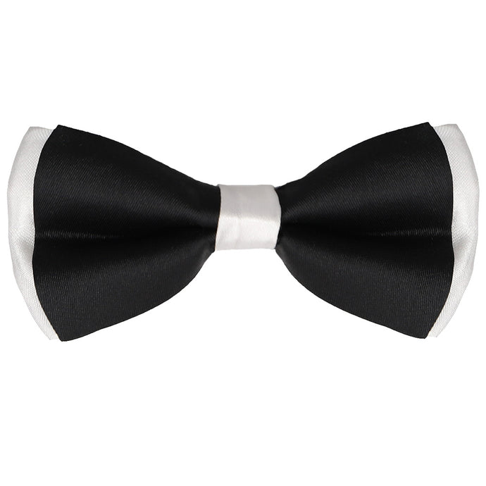 Black on white satin bow tie