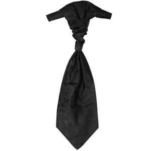 Black paisley cravat, lying flat to show off design