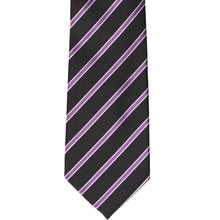 Load image into Gallery viewer, Black and purple pencil striped tie, front view