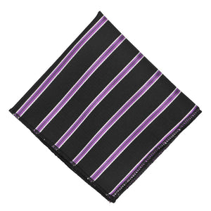 Black and purple striped pocket square, flat front view