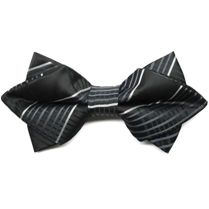 Black and white plaid diamond tip bow tie, close up front view