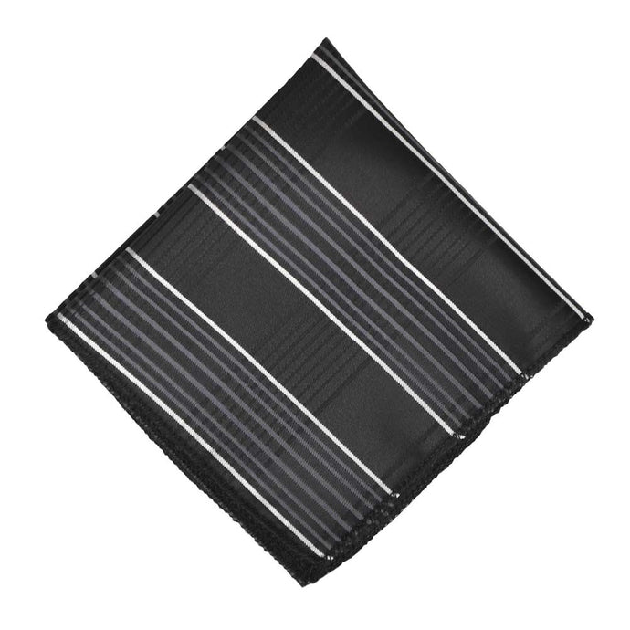 Black, silver and white plaid pocket square, flat front view