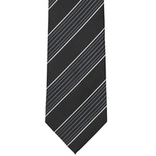 Load image into Gallery viewer, Flat front view of a black, silver and white plaid tie