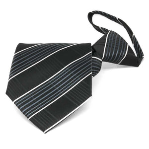 Black, silver and white plaid zipper tie, folded front view