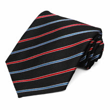 Load image into Gallery viewer, Black, red and blue striped tie