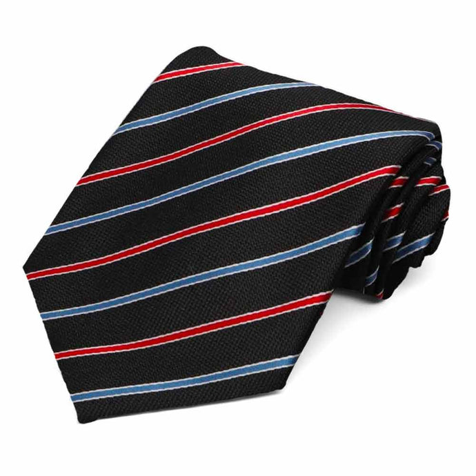 Black, red and blue striped tie