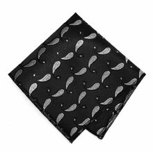 Load image into Gallery viewer, Black and Silver Fairport Paisley Pocket Square