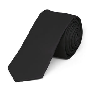 Black Skinny Solid Color Necktie, 2" Width