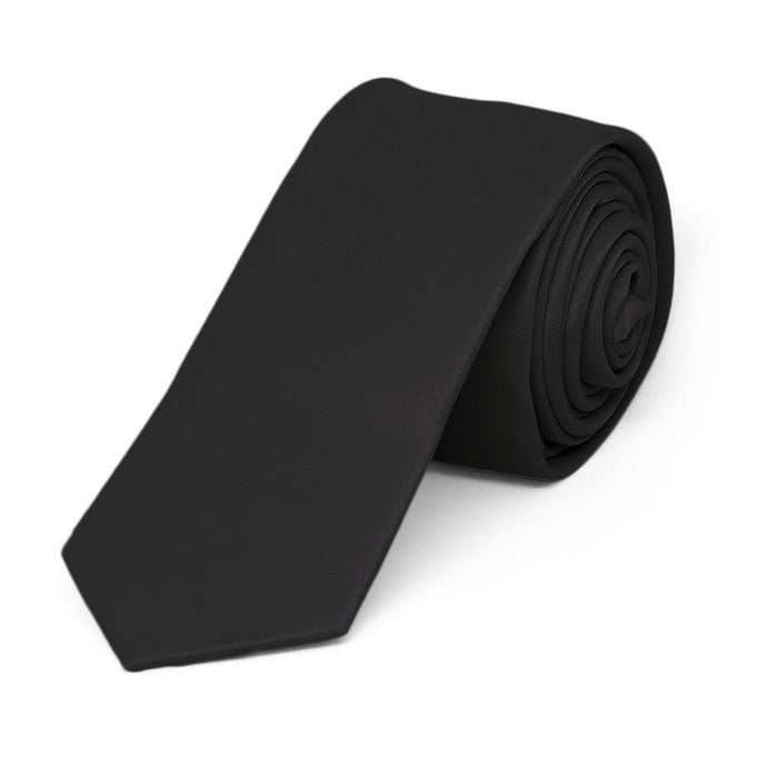 Black Skinny Solid Color Necktie, 2