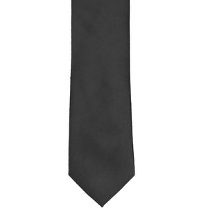 The front of a solid black tie in a matte finish