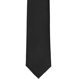 Front bottom view of a black tie in a slim width