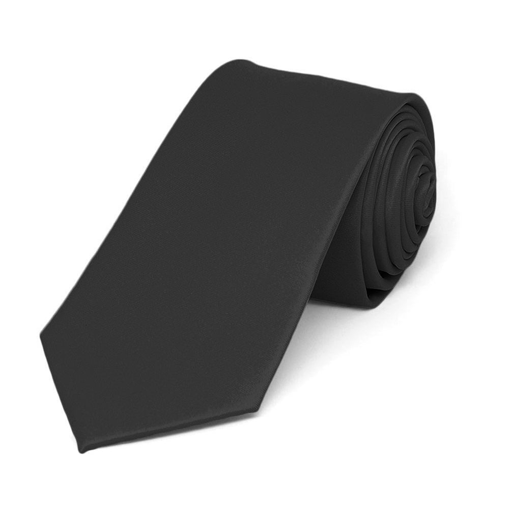 Black Slim Solid Color Necktie, 2.5