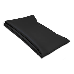 A black solid color scarf, folded neatly