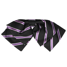 Load image into Gallery viewer, Black and purple striped floppy bow tie, front view