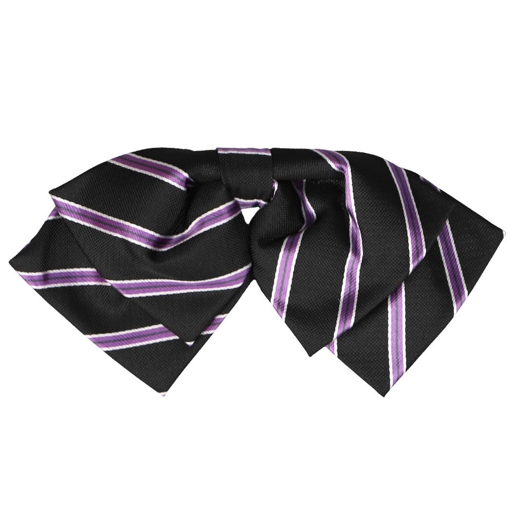 Black and purple striped floppy bow tie, front view