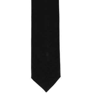 The front bottom view of a black velvet tie